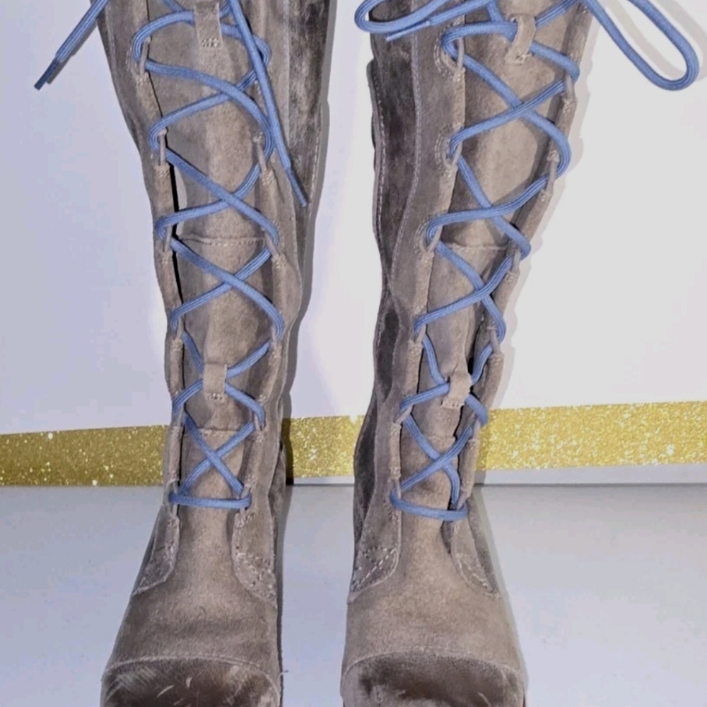 SOREL CATE THE GREAT WEDGE Tall Brown W/ Blue laces Leather RARE HTF Sz 7/38 - Picture 8 of 16